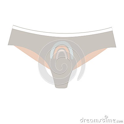 Cute female panties with stylish rainbow. Trendy thongs icon. Women underwear element. Feminine symbol, template modern Vector Illustration