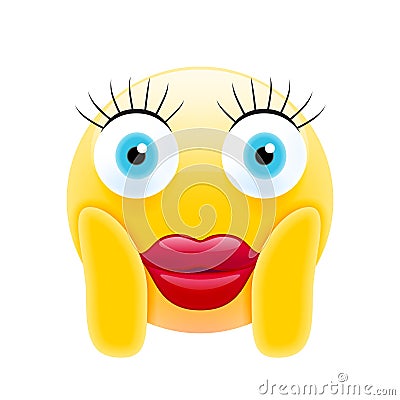 Cute Female Shocked Emoji with Lips Vector Illustration