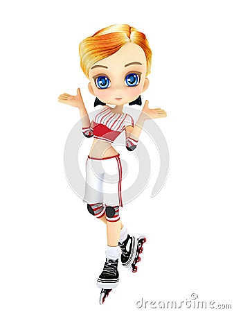 Cute female toon with skates Stock Photo