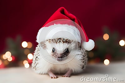 Cute festive Christmas hedgehog wearing a Santa hat Stock Photo