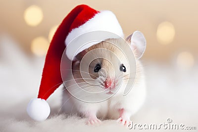 Cute festive Christmas mouse wearing a Santa hat Stock Photo