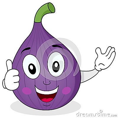 Cute Fig Fruit Character with Thumbs Up Vector Illustration