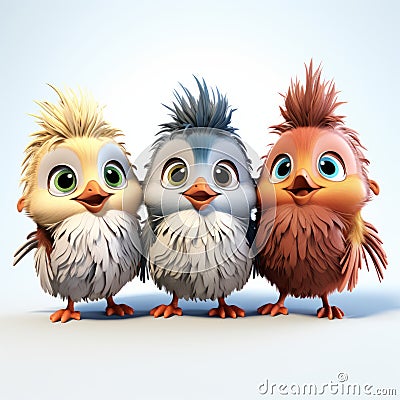 Cute Finches Animation: Featherless Wings In Cartoon Style Stock Photo