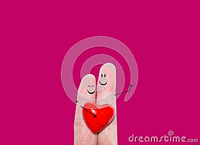 Cute finger couple celebrating valentine `s day Stock Photo