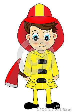 Cute Fire Fighter with An axe Vector Illustration