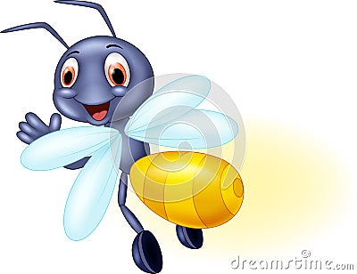 Cute firefly cartoon waving Vector Illustration