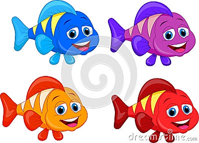 Cute fish cartoon collection set Vector Illustration