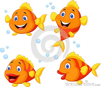 Cute fish cartoon collection set Vector Illustration