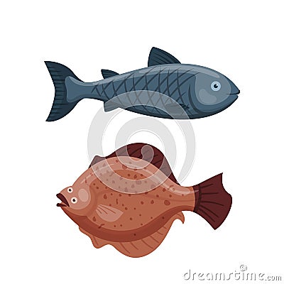 Cute fish cartoon funny swimming graphic animal character and underwater ocean wildlife nature aquatic fin marine water Vector Illustration