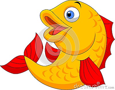 Cute fish cartoon waving Vector Illustration