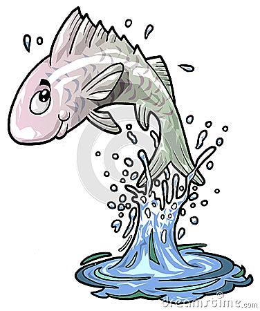 Cute fish jumping off the water Cartoon Illustration