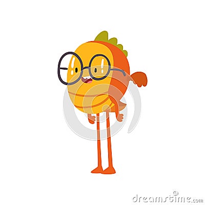 Cute Fish Monster in Glasses, Funny Friendly Monster Cartoon Character Vector Illustration Vector Illustration