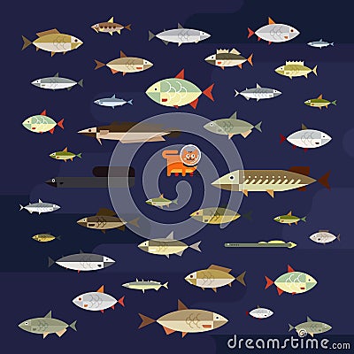 Cute fish vector illustration icons set Vector Illustration