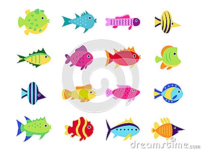 Cute fish vector illustration icons set Vector Illustration