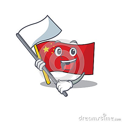 Cute flag china Scroll cartoon character style with standing flag Vector Illustration