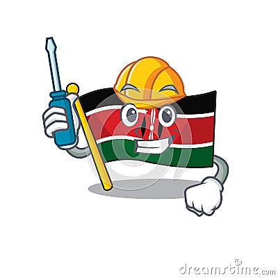 Cute flag kenya character smiley automotive cartoon Vector Illustration
