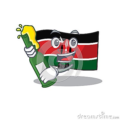 Cute flag kenya character smiley bring beer cartoon Vector Illustration