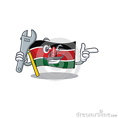 Cute flag kenya character smiley mechanic cartoon Vector Illustration