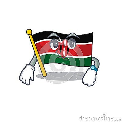 Cute flag kenya character smiley waiting cartoon Vector Illustration