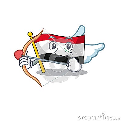 Cute flag syria Scroll Cupid cartoon character with arrow and wings Vector Illustration