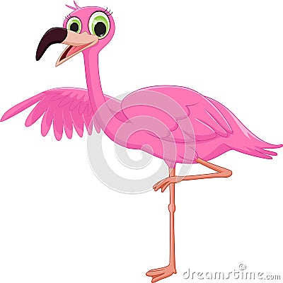 Cute flamingo cartoon waving Vector Illustration