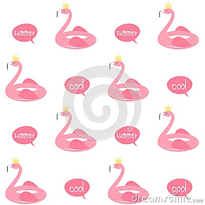 Cute flamingo float seamless vector pattern background illustration Vector Illustration