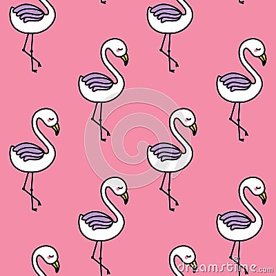 Cute flamingo seamless pattern with pink background Vector Illustration