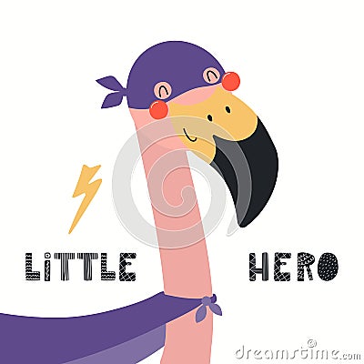 Cute flamingo superhero Vector Illustration