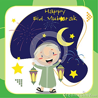 Cute flashcard with Islamic theme for children. Colorful Islamic education for kids. Vector Illustration