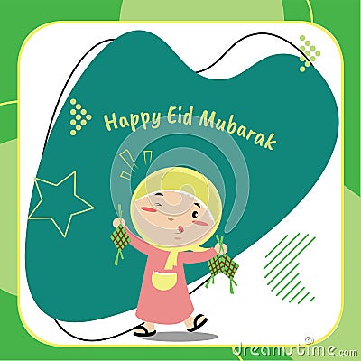 Cute flashcard with Islamic theme for children. Colorful Islamic education for kids. Vector Illustration