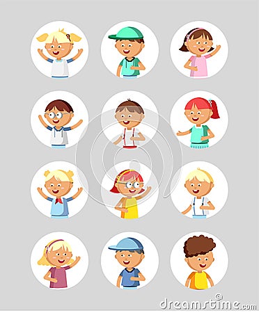 Cute flat avatars portraits kids. Vector Illustration