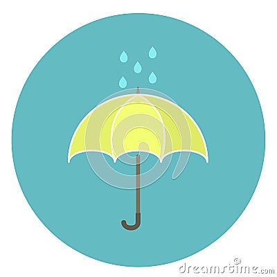 Cute flat yellow umbrella icon with rain drops Stock Photo