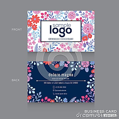 Cute Floral pattern Business card name card Design Vector Illustration