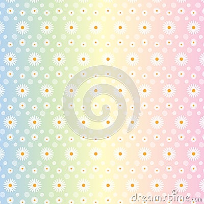 Vector Floral Seamless Pattern of White Daisies in Pastel Blue, Green, Yellow and Pink Gradient Background Stock Photo