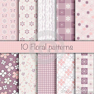 Cute floral seamless patterns collection Vector Illustration