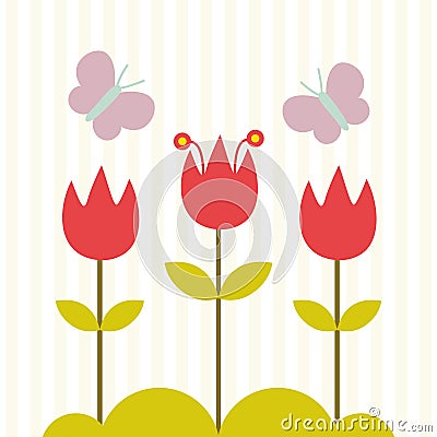 Cute flower and butterfly card design Vector Illustration