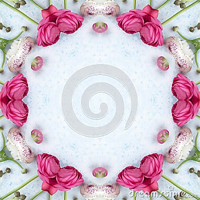 Cute Flower Kaleidoscope Frame With Mandala Ornament Stock Photo