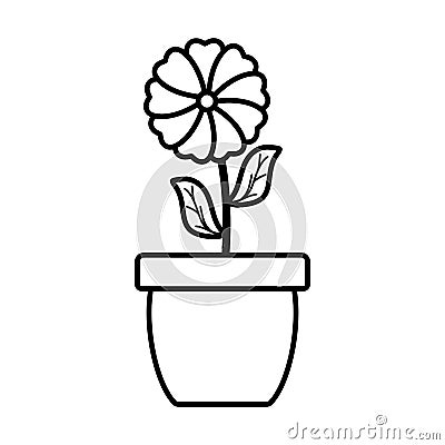 Cute flower and leafs plant in ceramic pot Vector Illustration