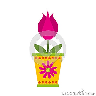 Cute flower in pot nature icon Vector Illustration