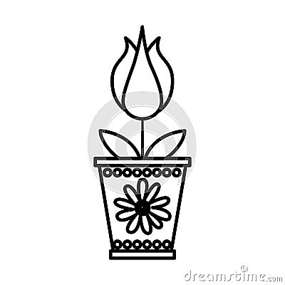 Cute flower in pot nature icon Vector Illustration