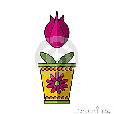 Cute flower in pot nature icon Vector Illustration