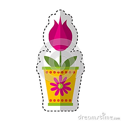 Cute flower in pot nature icon Vector Illustration