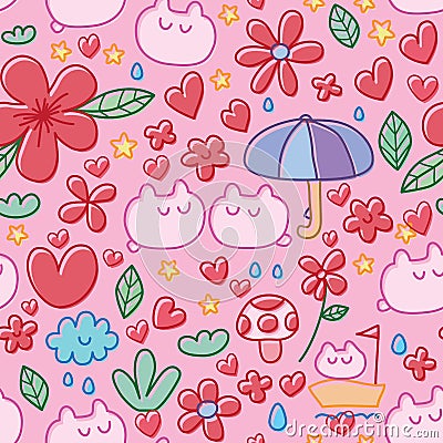 Cute flower sleep seamless pattern Vector Illustration