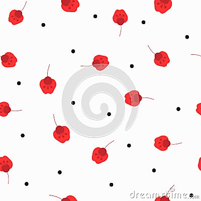 Cute flowers and dots. Floral seamless pattern. Drawn by hand. Vector Illustration