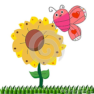 Cute flowers and funny bugs hand drawn. Childish design for wrapping paper and textile,t shirt Vector Illustration