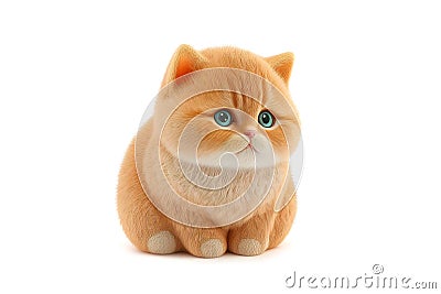 Cute fluffy cat isolated on white, stuffed toy, generative ai Cartoon Illustration