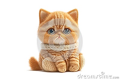Cute fluffy kitten isolated on white, stuffed toy, illustration generated by AI Cartoon Illustration