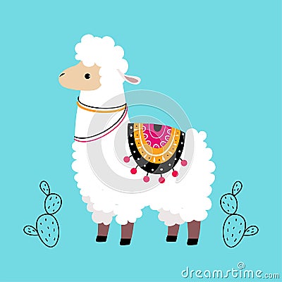 Cute Fluffy Llama or Alpaca as Camelid Pack Animal Vector Illustration Vector Illustration