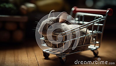 Cute fluffy rabbit in cage with mouse trapped in mousetrap generated by AI Stock Photo