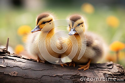 Cute fluffy small little yellow ducks Stock Photo